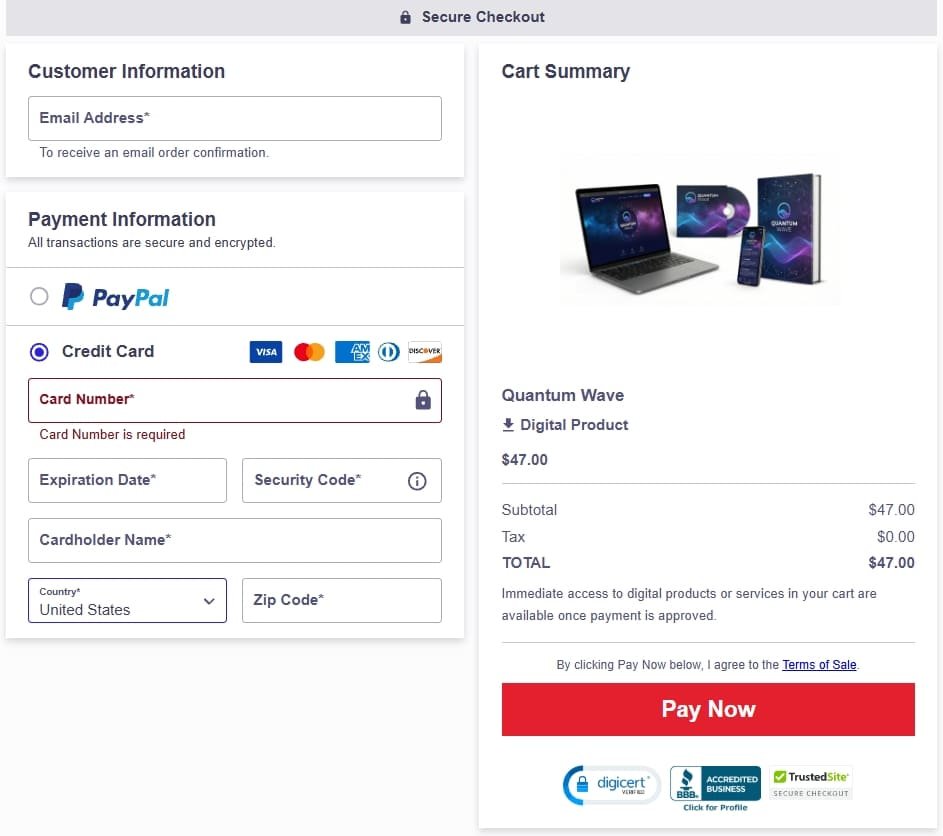 official quantum wave checkout page